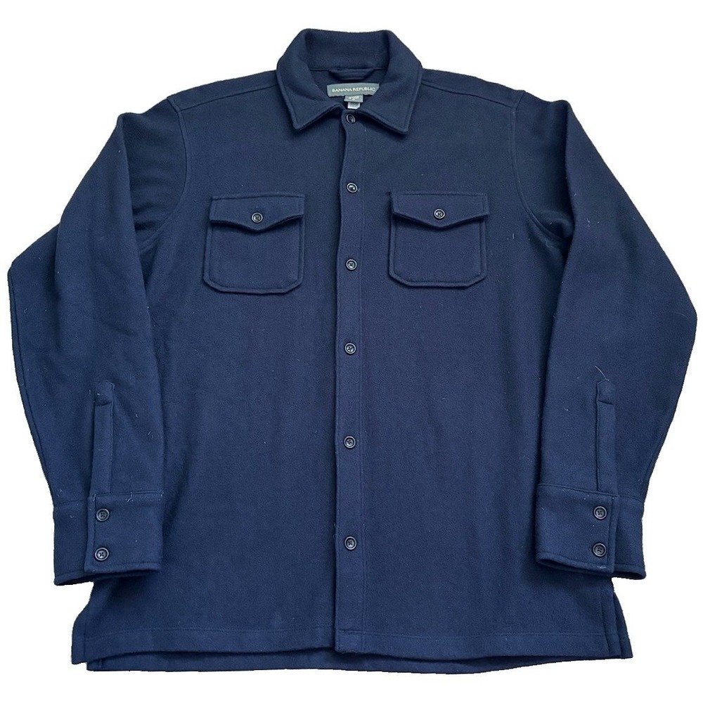 Vtg Y2K Banana Republic Wool Overshirt Jacket Men S Navy Blue Military Pockets